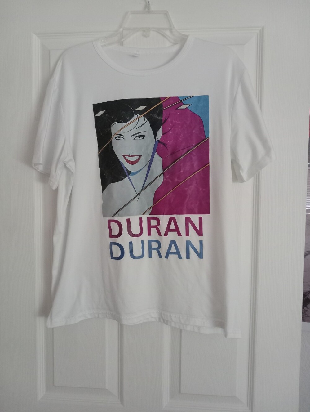 Duran Duran Graphic Band Tee - White with Pink & Blue Art